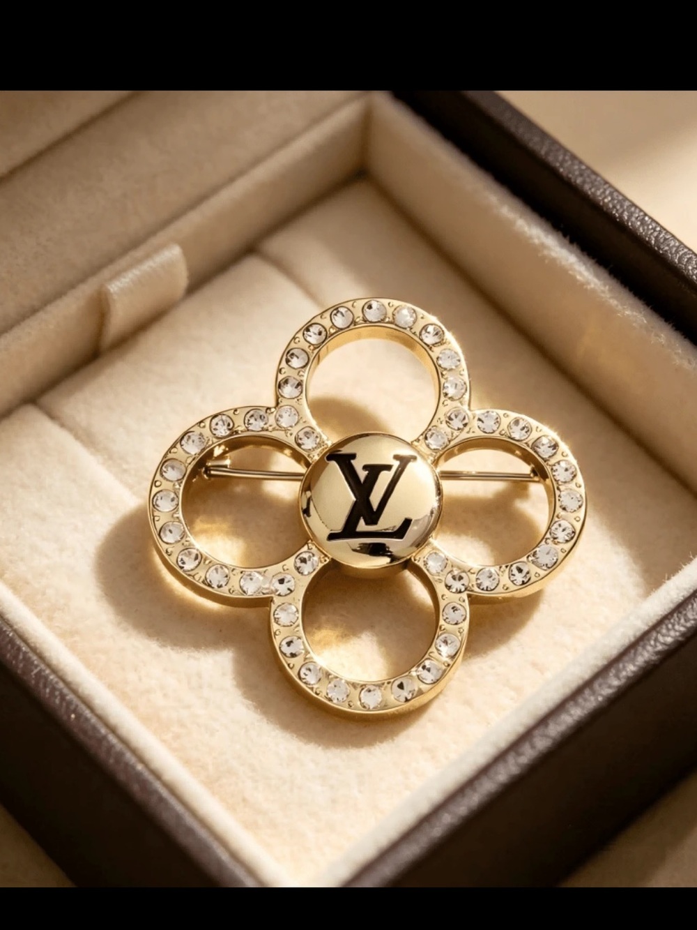 Louis Vuitton Gold and Clear Crystal Monogram Flower Brooch